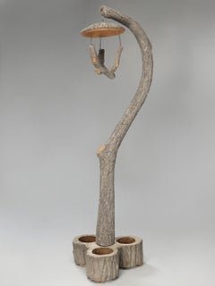 French Faux Bois Lantern or Bird Feeder with Built-in Planter All Original