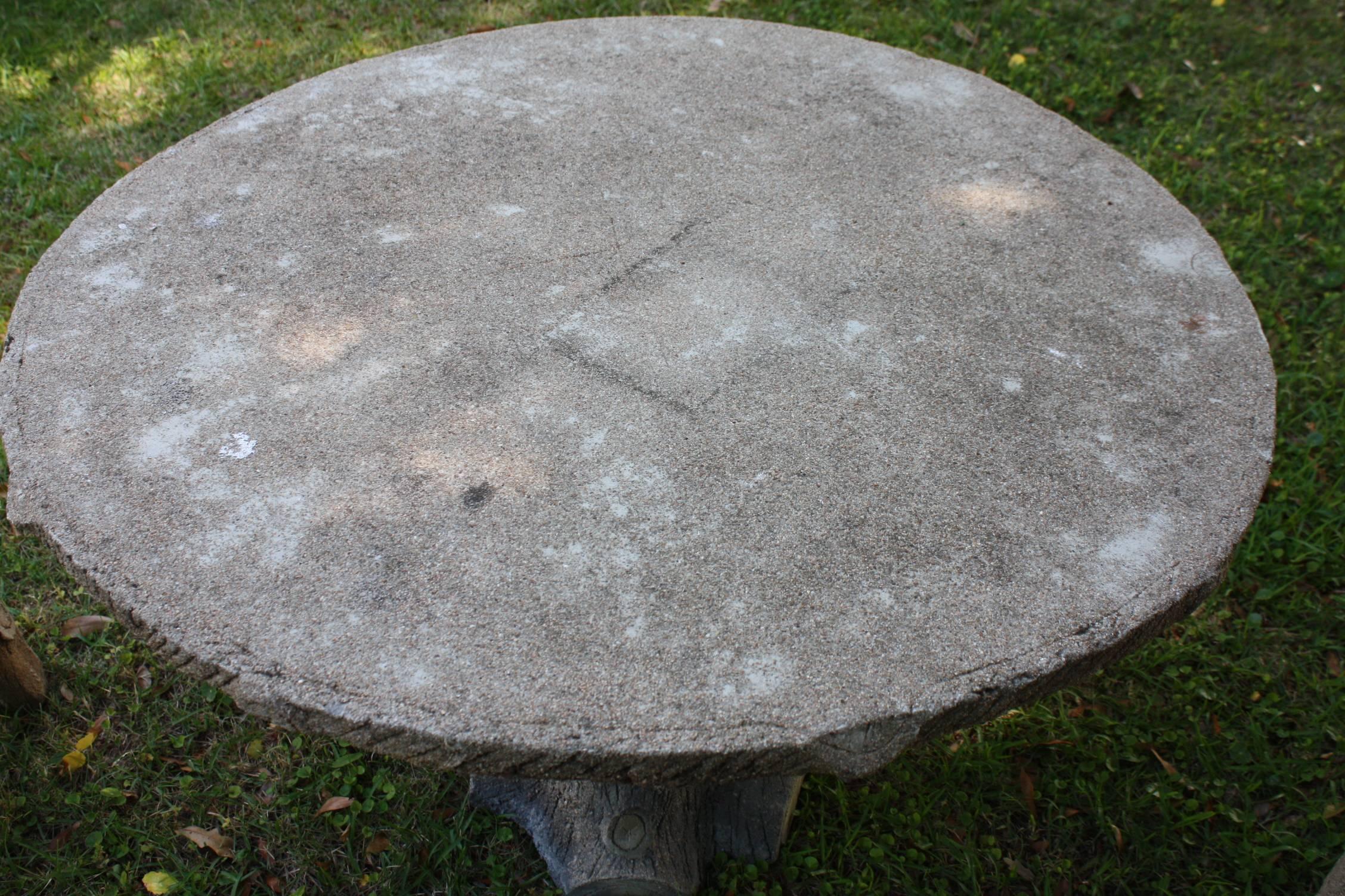 Concrete Vintage French Faux Bois Table and Four Stools