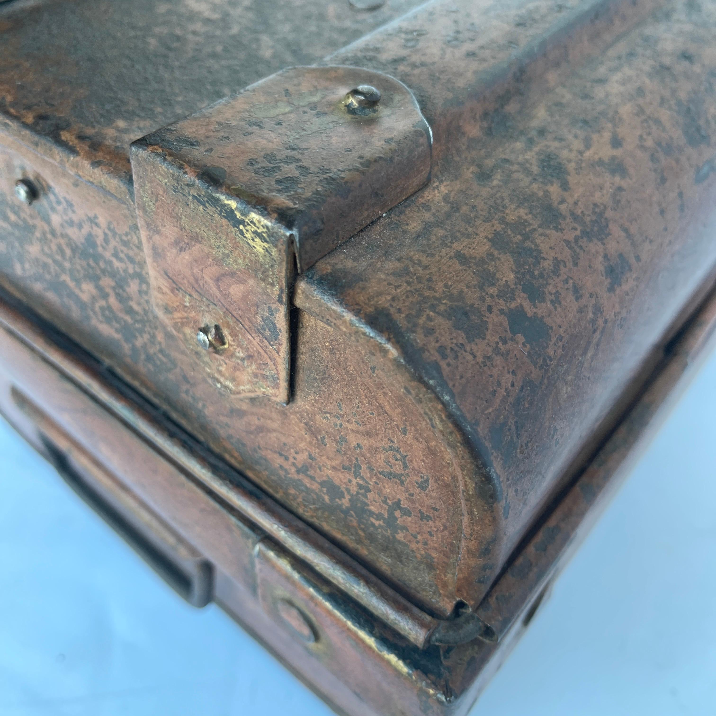 Vintage French Faux Bois Tole and Brass Metal Strong Box 7