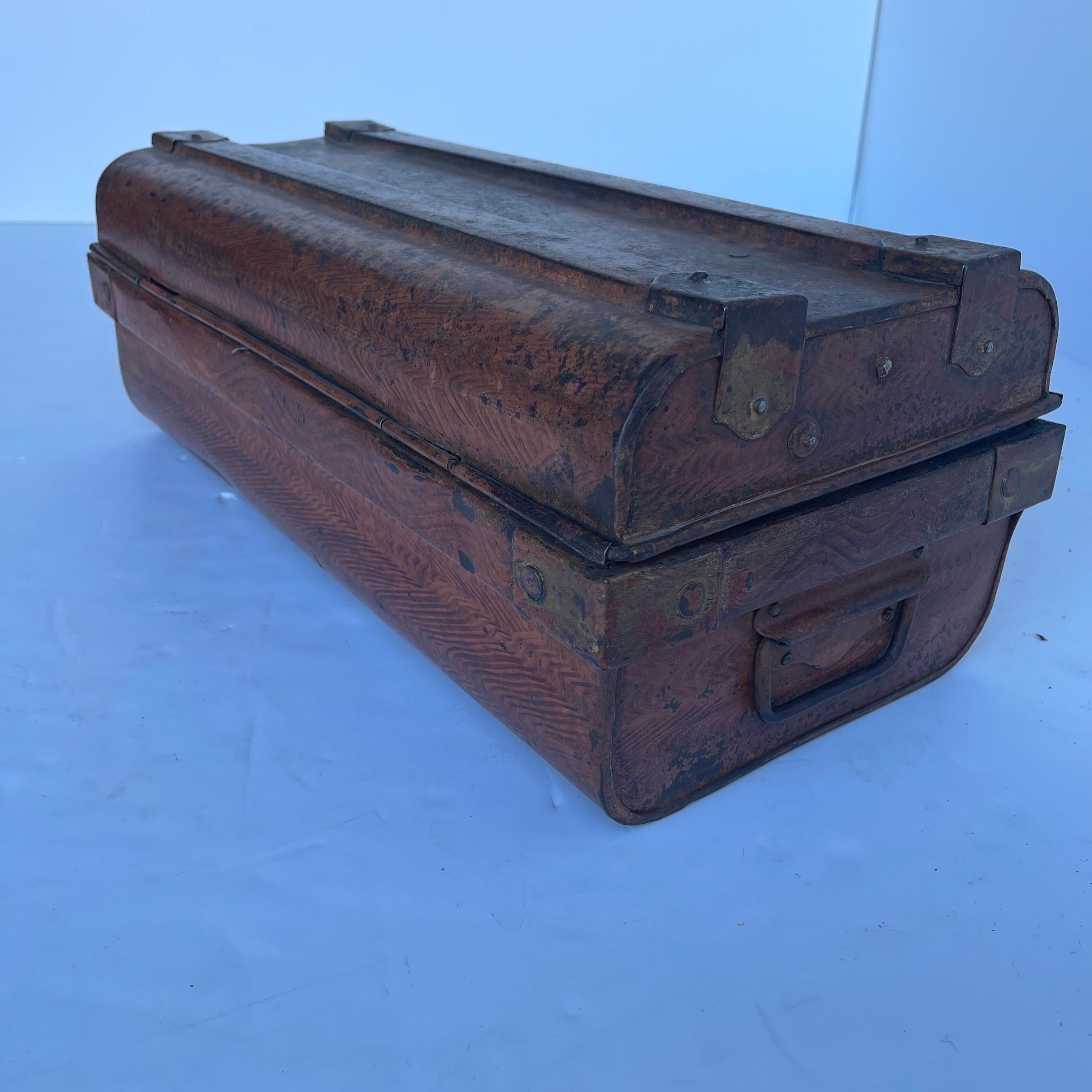 Vintage French Faux Bois Tole and Brass Metal Strong Box 4