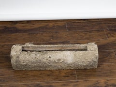 Vintage French Faux Bois Tree Stump Planter with Weathered Patina