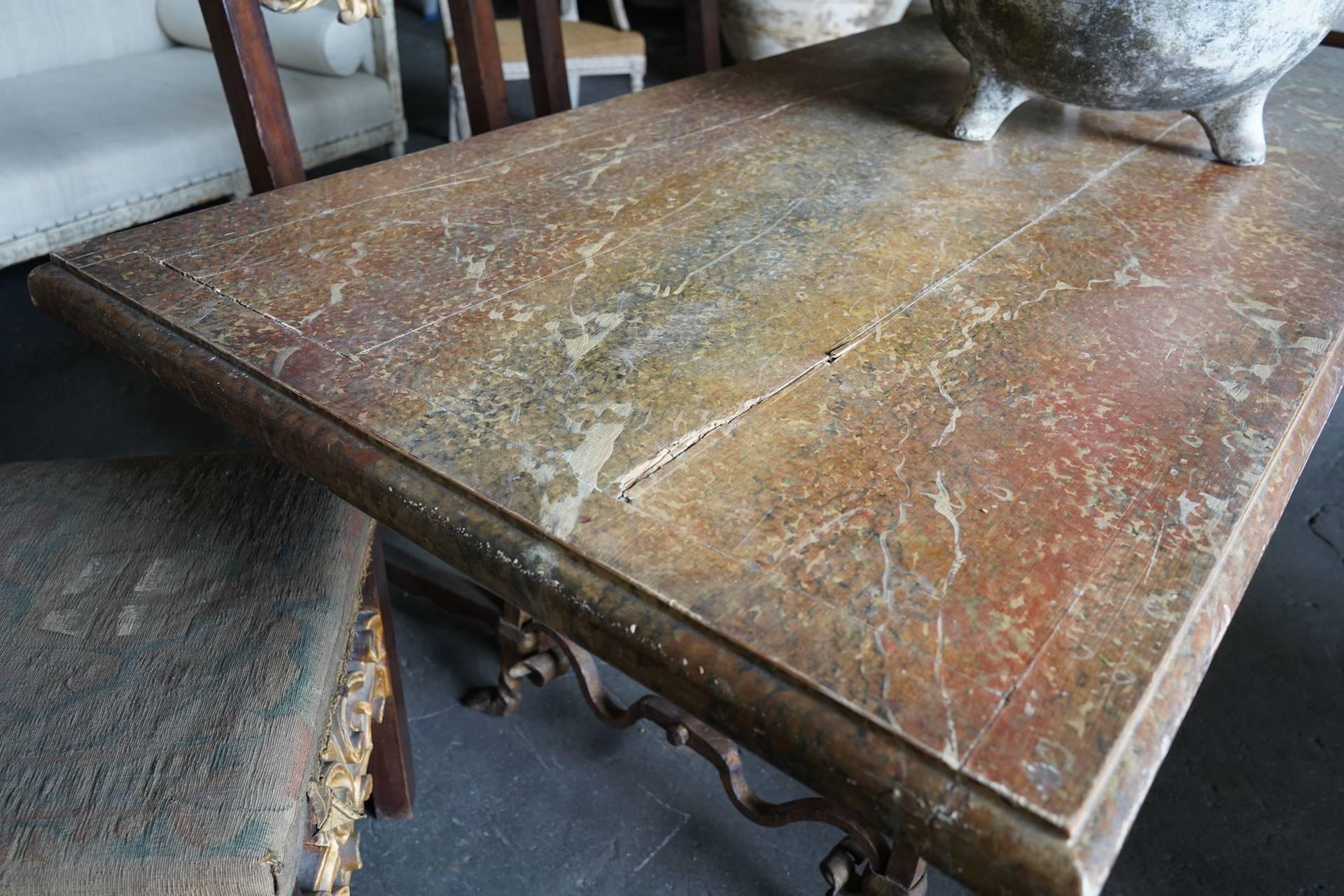 Vintage French Faux-Marble Table with Gilded Iron Base 5