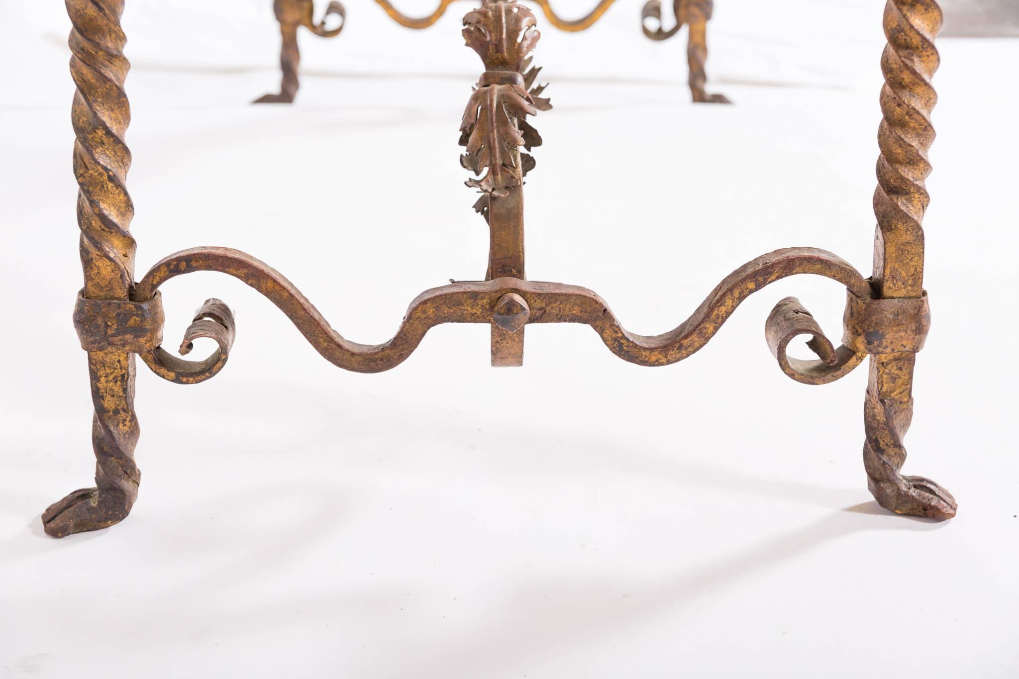 Vintage French Faux-Marble Table with Gilded Iron Base In Fair Condition In New Orleans, LA