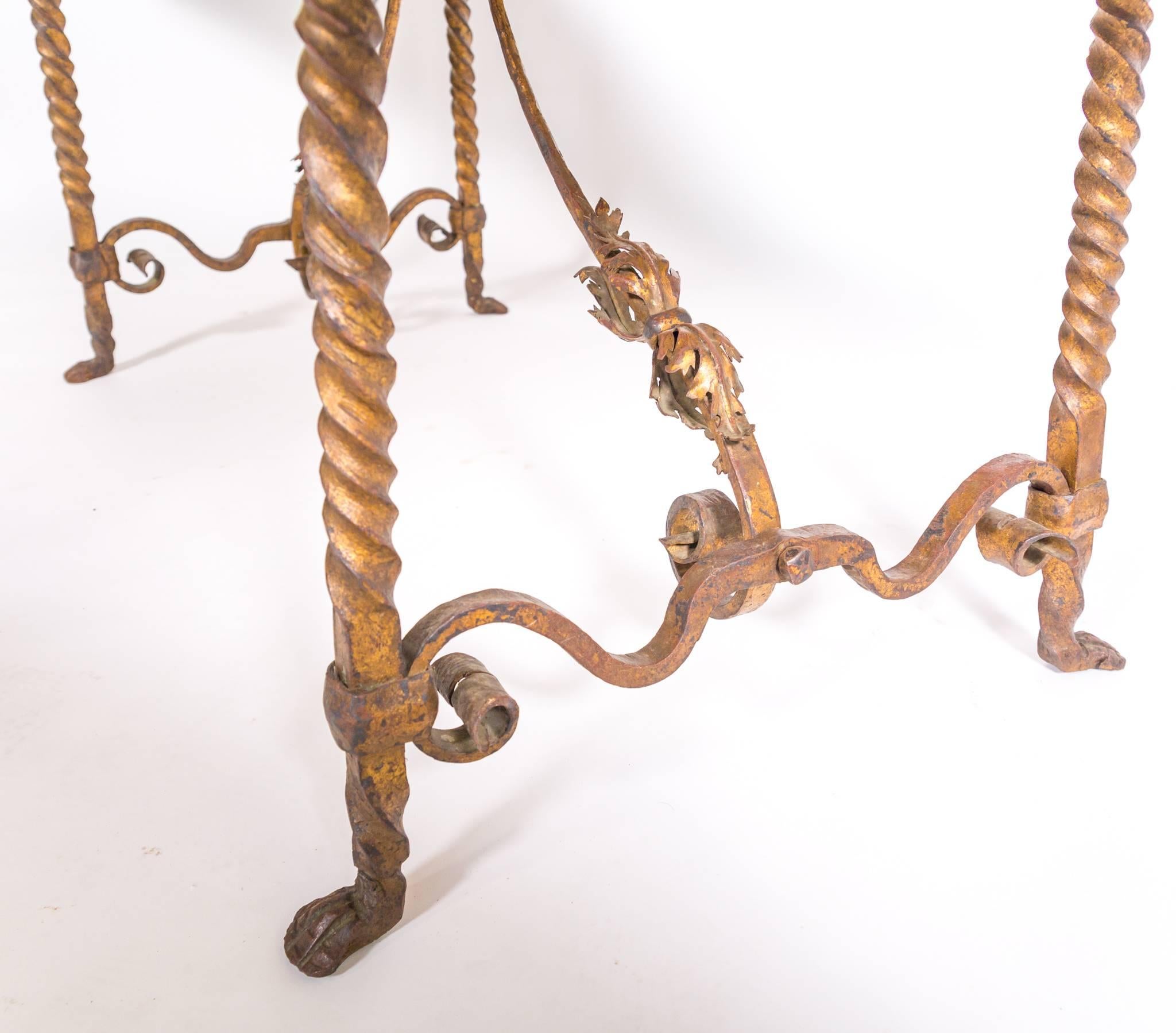 Vintage French Faux-Marble Table with Gilded Iron Base 4