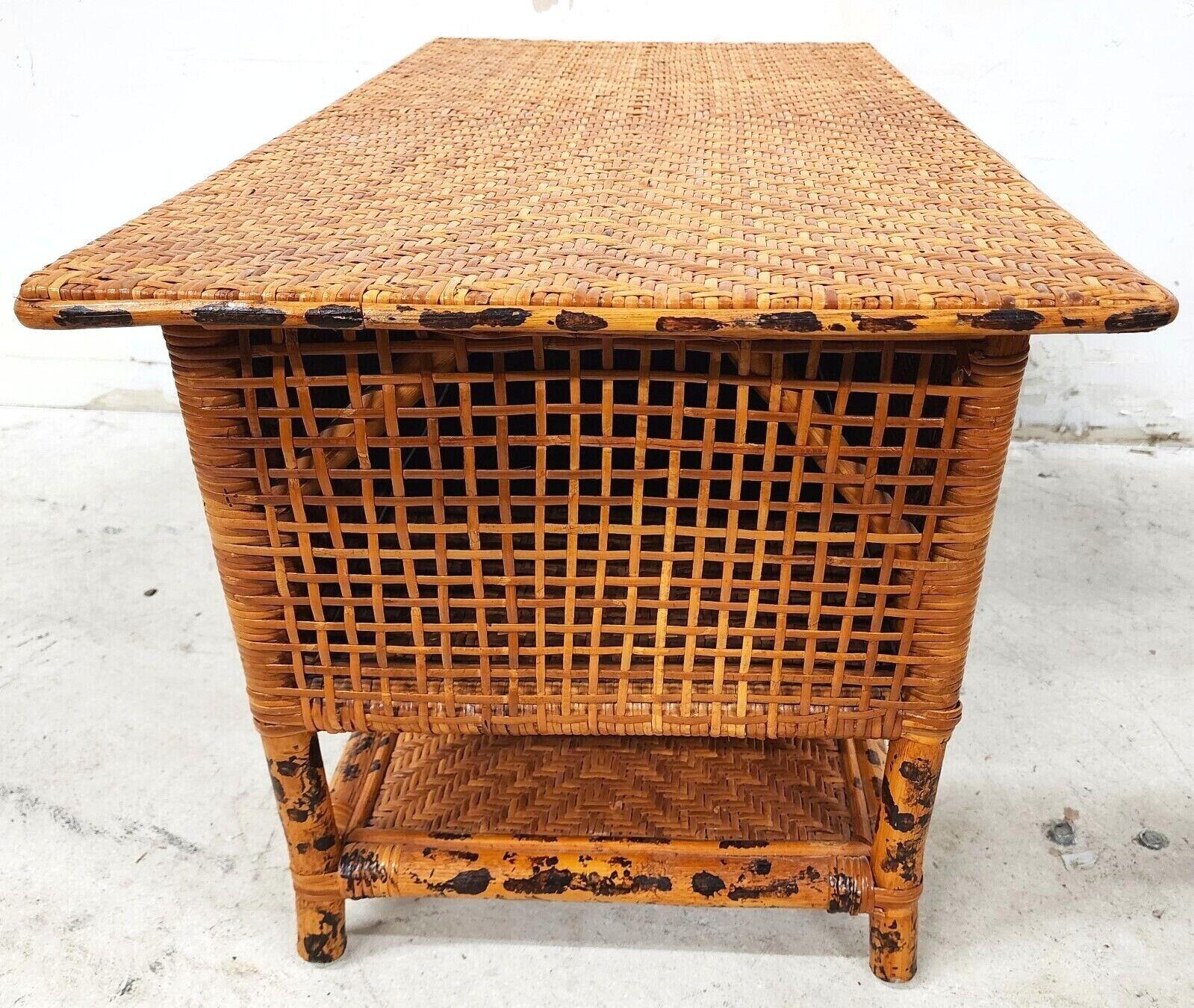 Vintage French Faux Tortoise Bamboo Coffee Table Bench 6