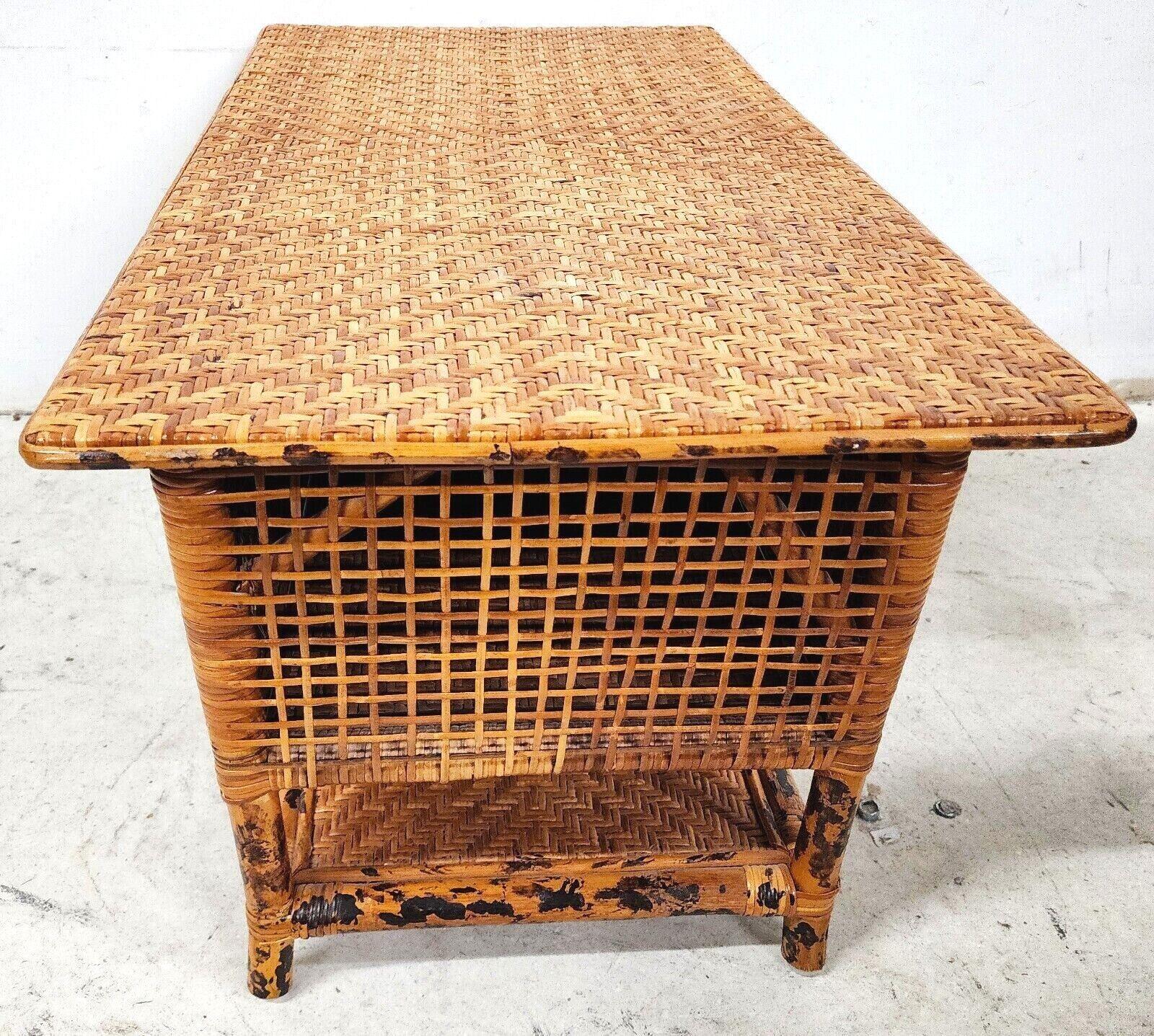 Vintage French Faux Tortoise Bamboo Coffee Table Bench 2