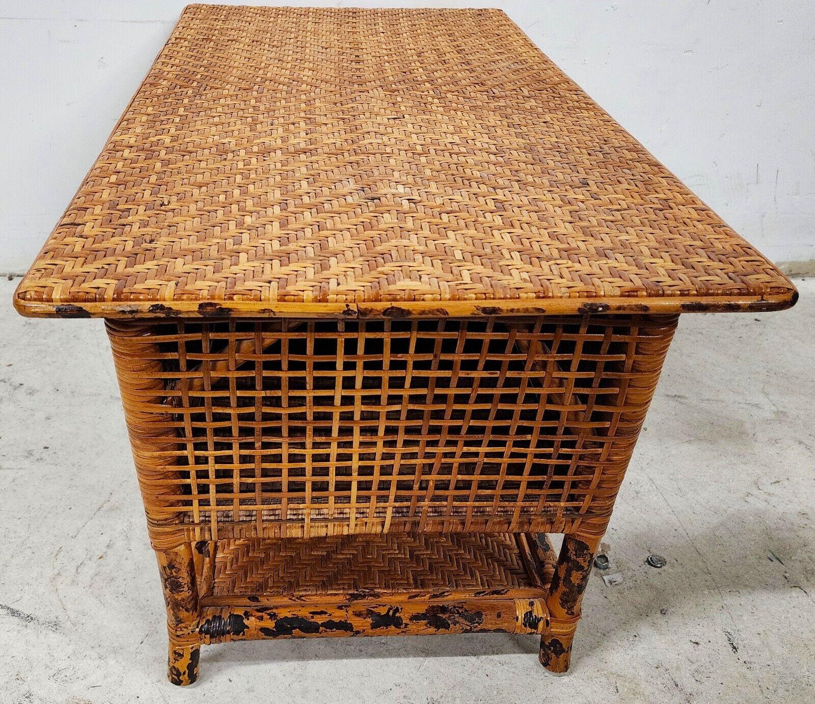 Vintage French Faux Tortoise Bamboo Coffee Table Bench 3