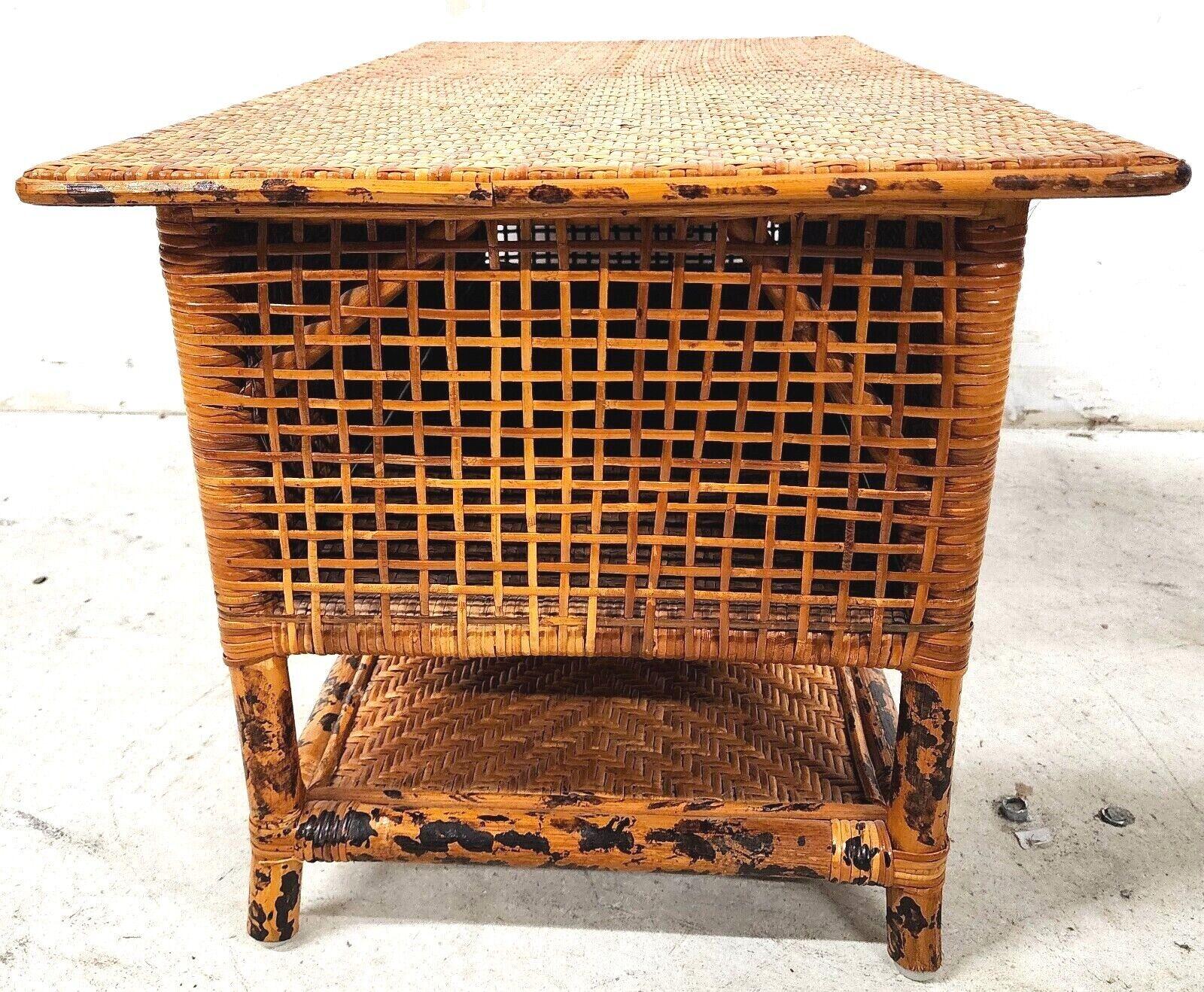 Vintage French Faux Tortoise Bamboo Coffee Table Bench 4