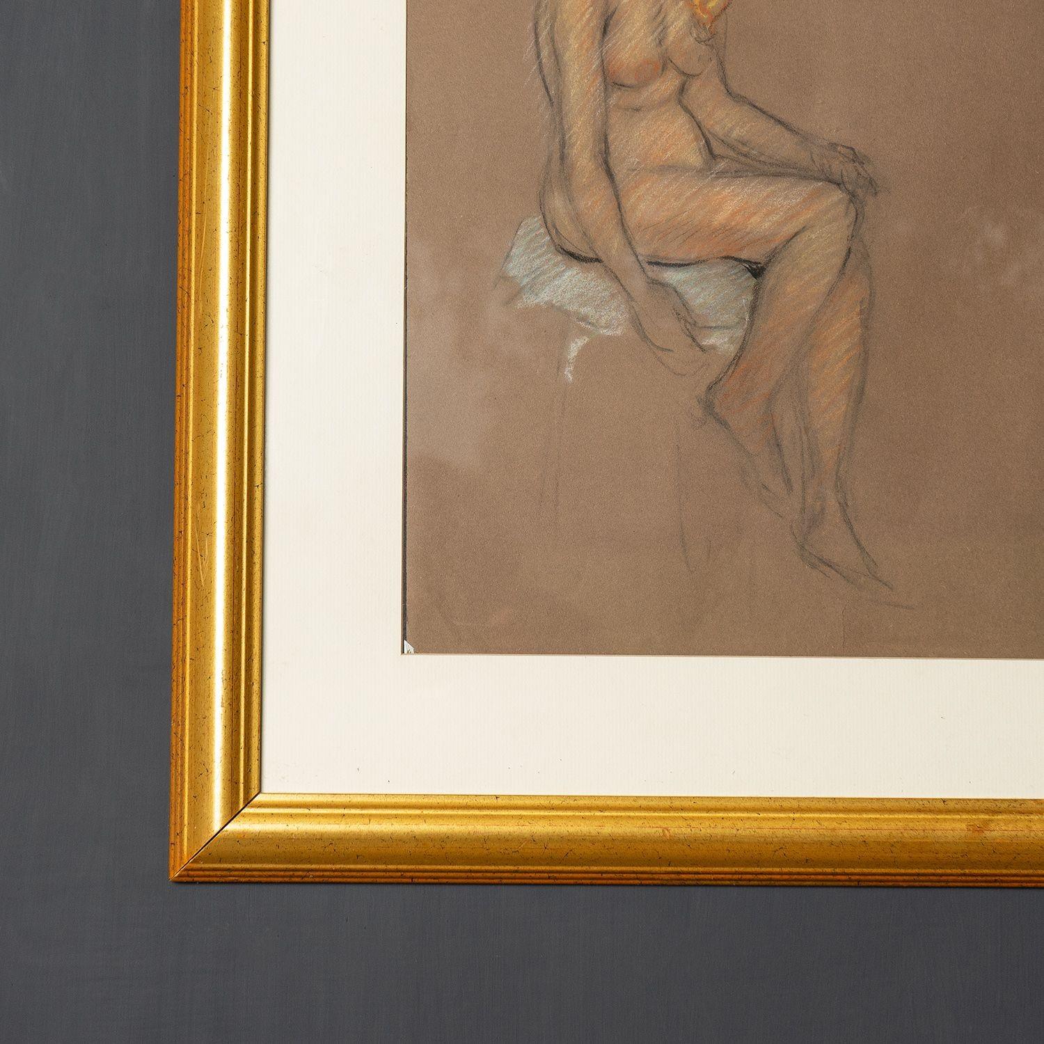 Early 20th Century Vintage Original French Female Nude Life Drawing Portrait Study Mid 20th Century For Sale