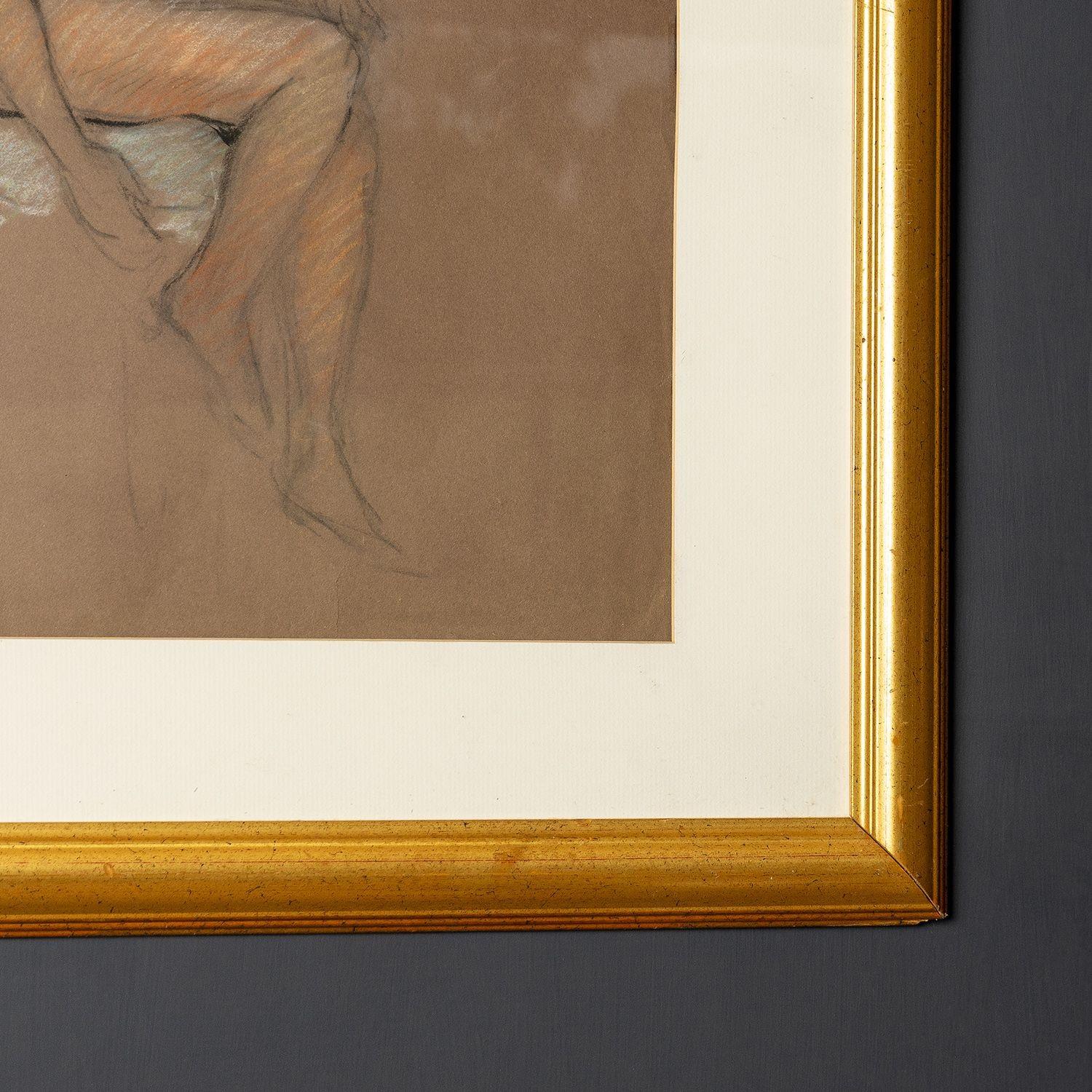 Paper Vintage Original French Female Nude Life Drawing Portrait Study Mid 20th Century For Sale