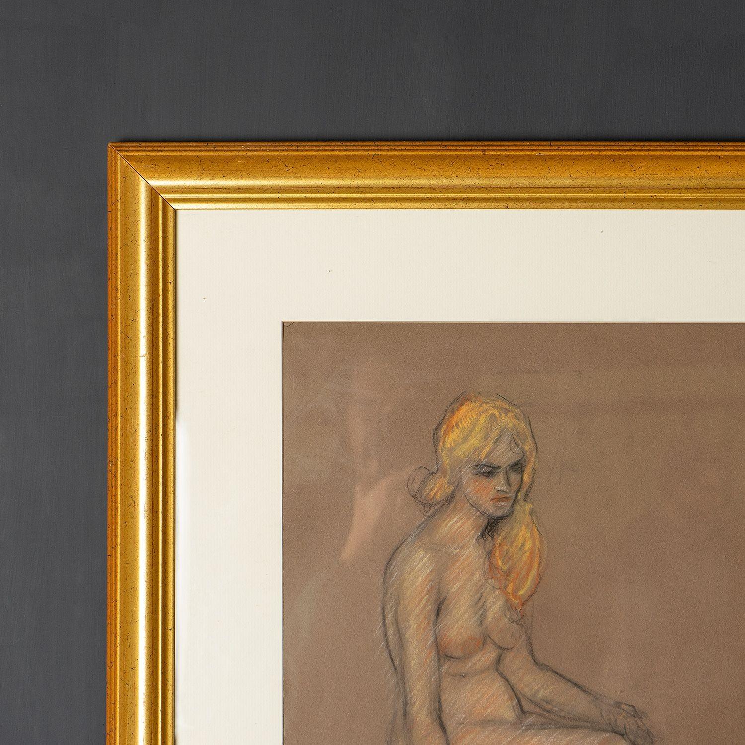 Vintage Original French Female Nude Life Drawing Portrait Study Mid 20th Century For Sale 1