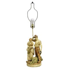 Vintage French Figural "Farmer Husband and Wife Praying over Crops" Table Lamp