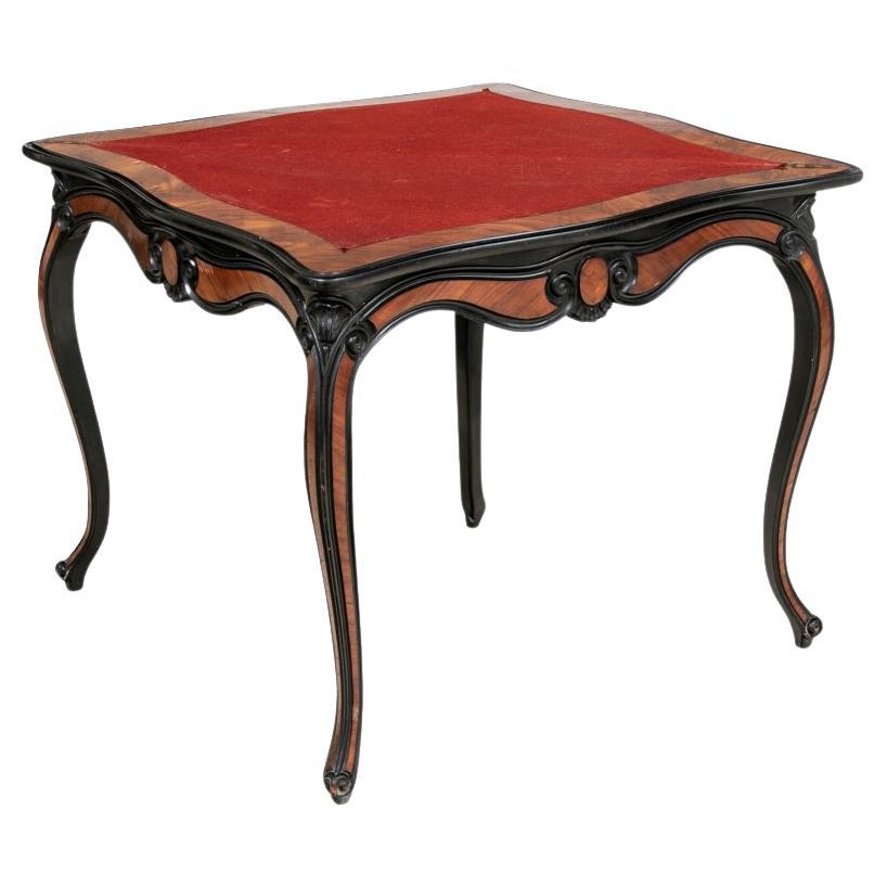 Table de jeu française vintage en bois figuré à restaurer en vente