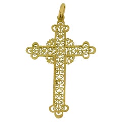 Vintage French Filigree Cross Yellow Gold