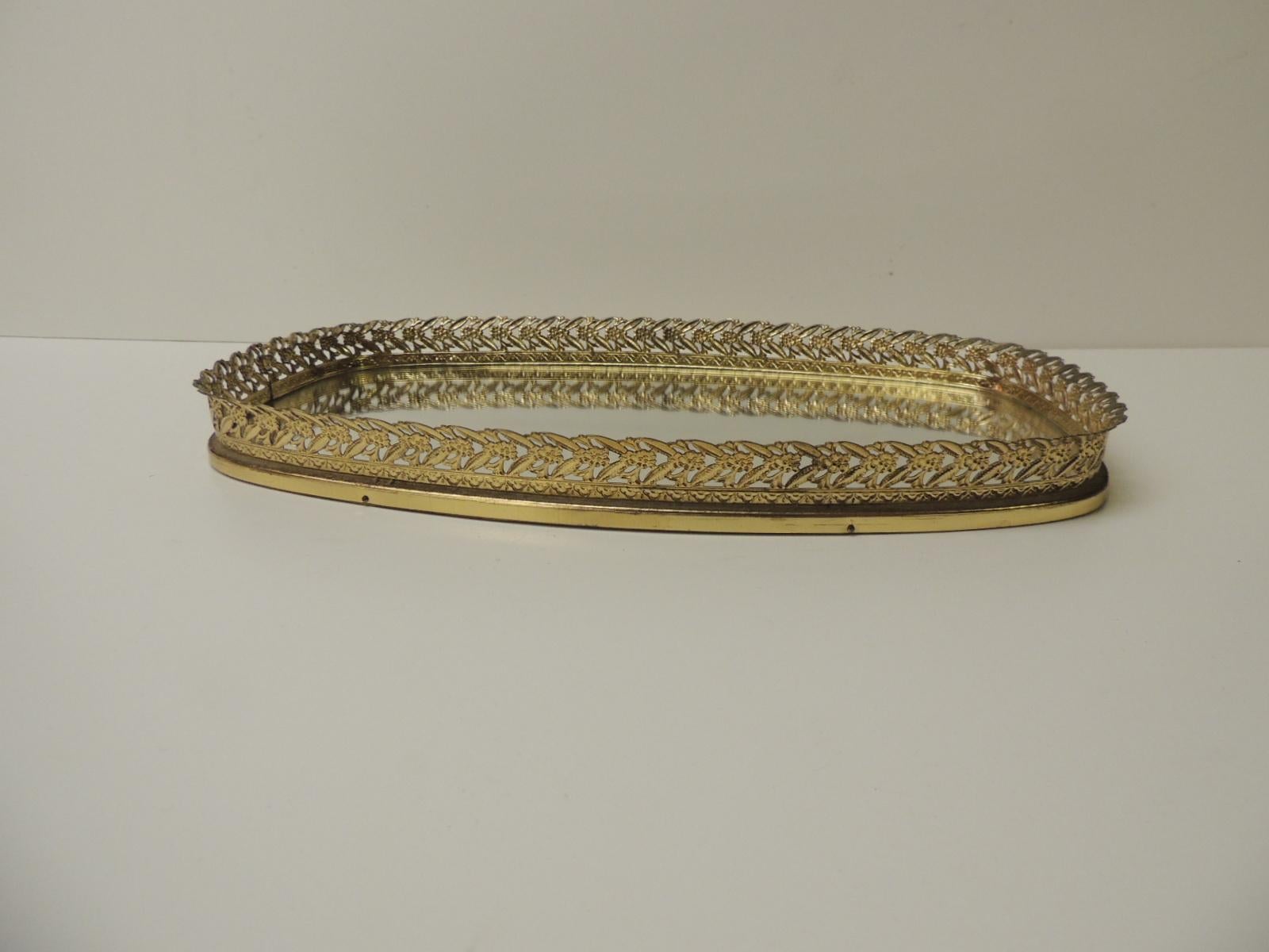 Art déco Vieux French Filigree Medium Oval Vanity Tray with Mirror
