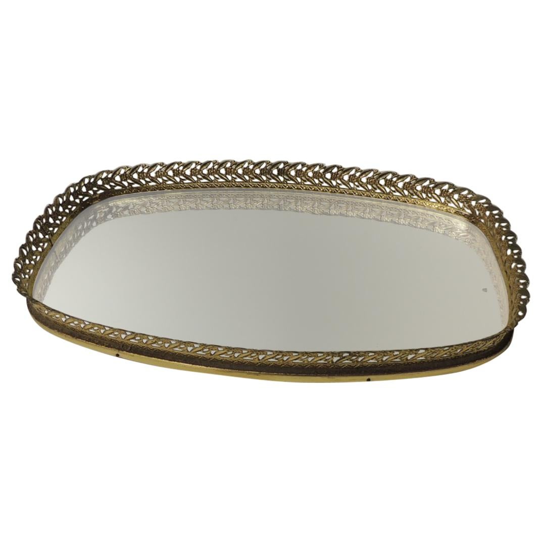 Vieux French Filigree Medium Oval Vanity Tray with Mirror