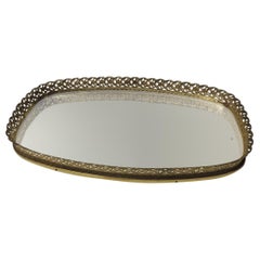 Vintage French Filigree Medium Oval Vanity Tray with Mirror
