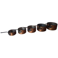 Vintage French Five-Piece Copper Pans from the Second Half of the 20th Century