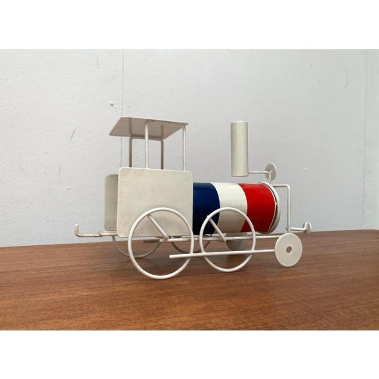 20th Century Vintage French Flag Tin Locomotive Figurine For Sale