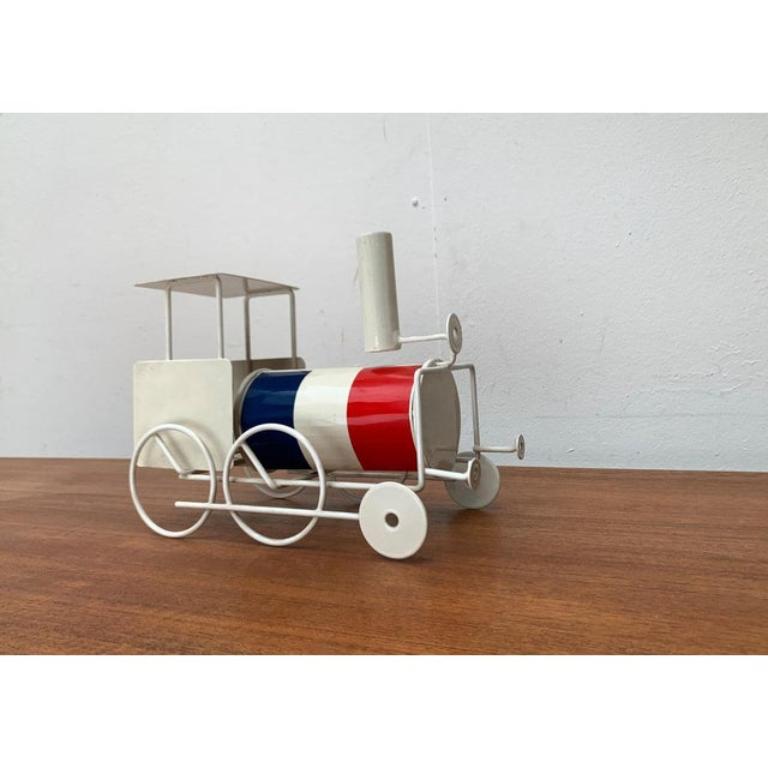 Metal Vintage French Flag Tin Locomotive Figurine For Sale