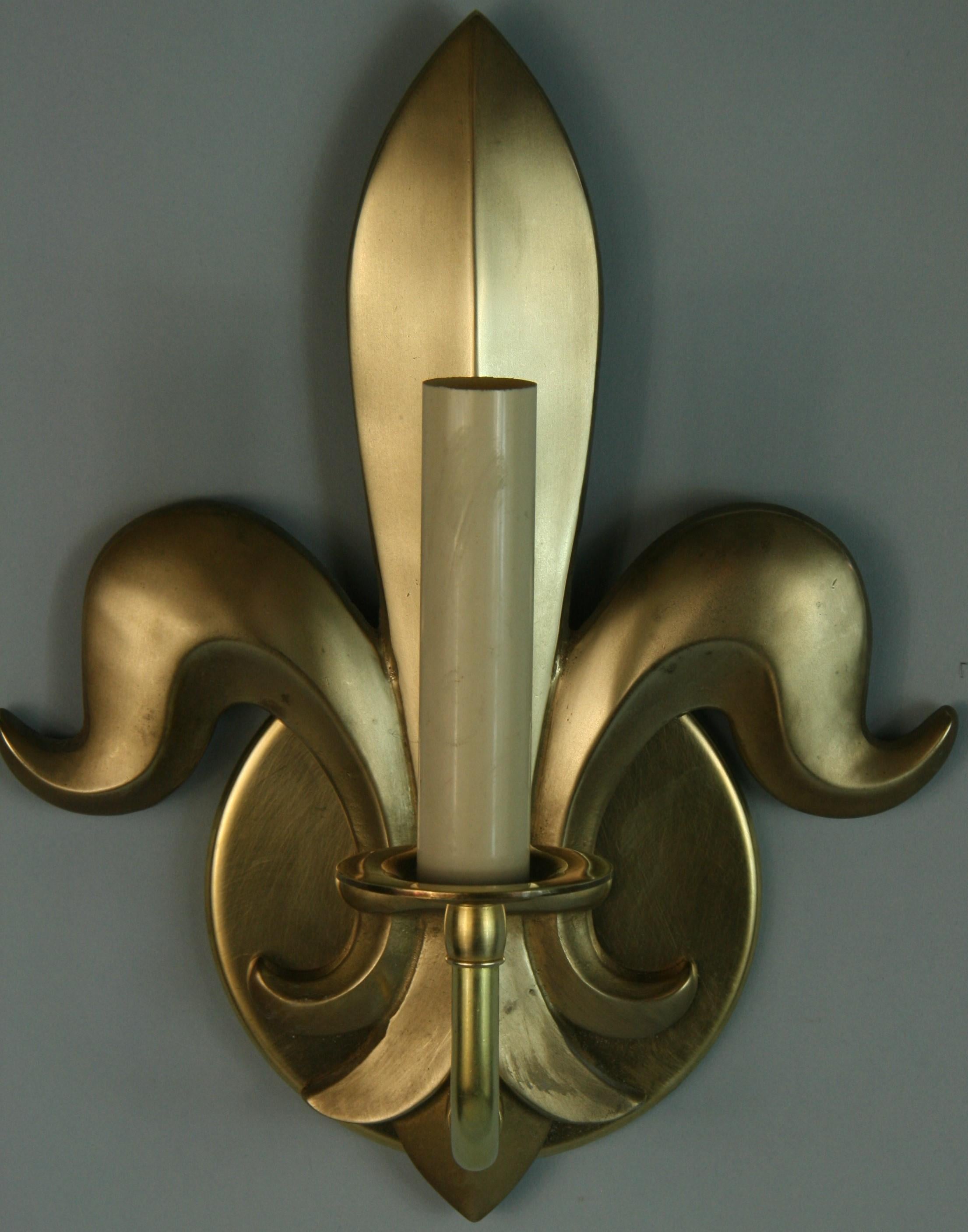 Mid-20th Century Vintage French Fleur De Leis Brass Sconces  Pair 1960's For Sale