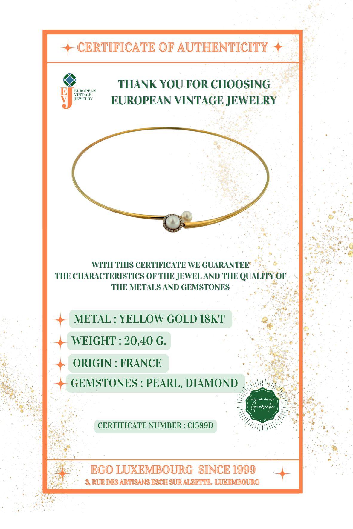 Vintage By Collana flessibile in oro giallo Perle e diamanti in vendita 4