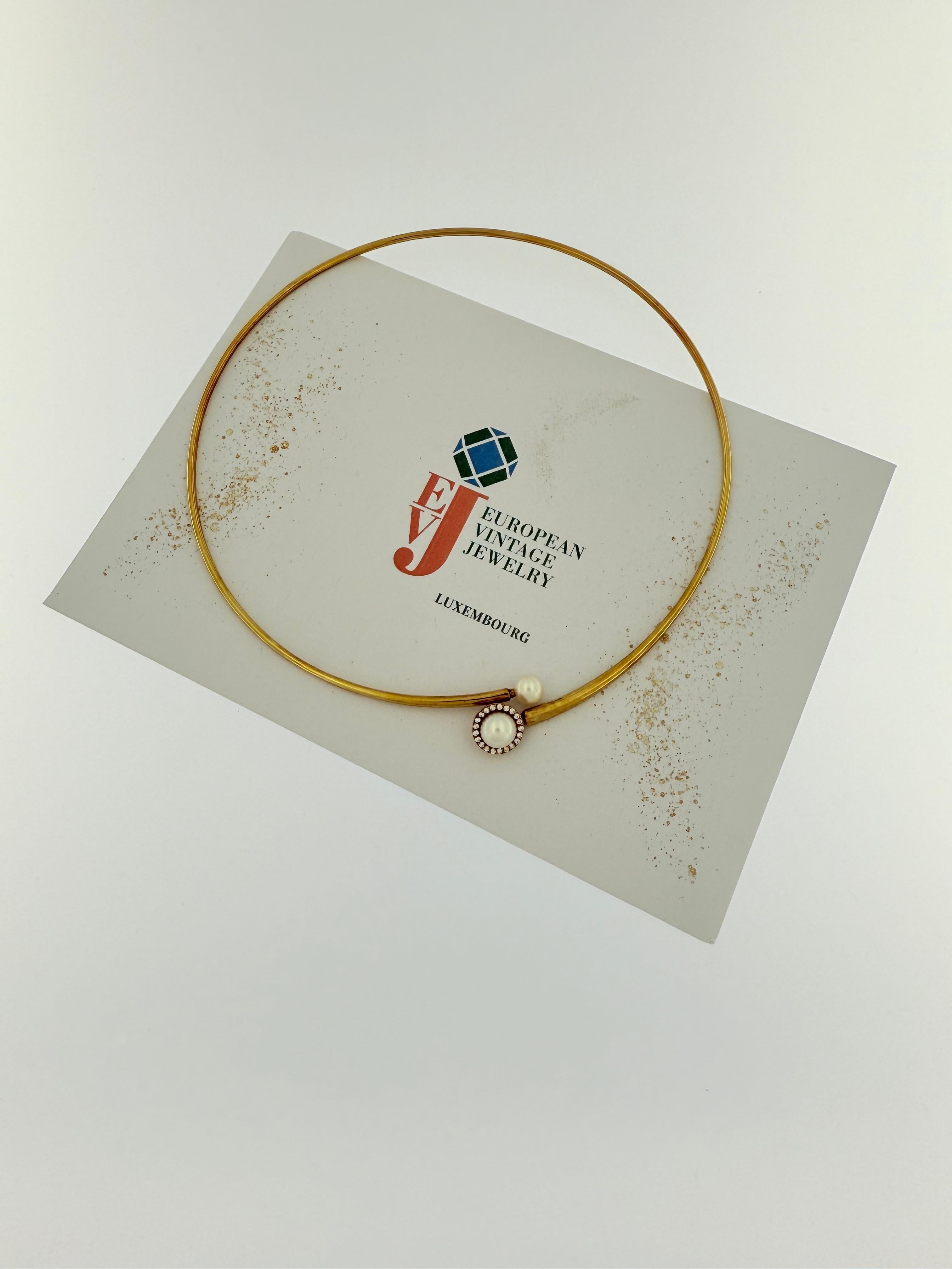 Artigiano Vintage By Collana flessibile in oro giallo Perle e diamanti in vendita