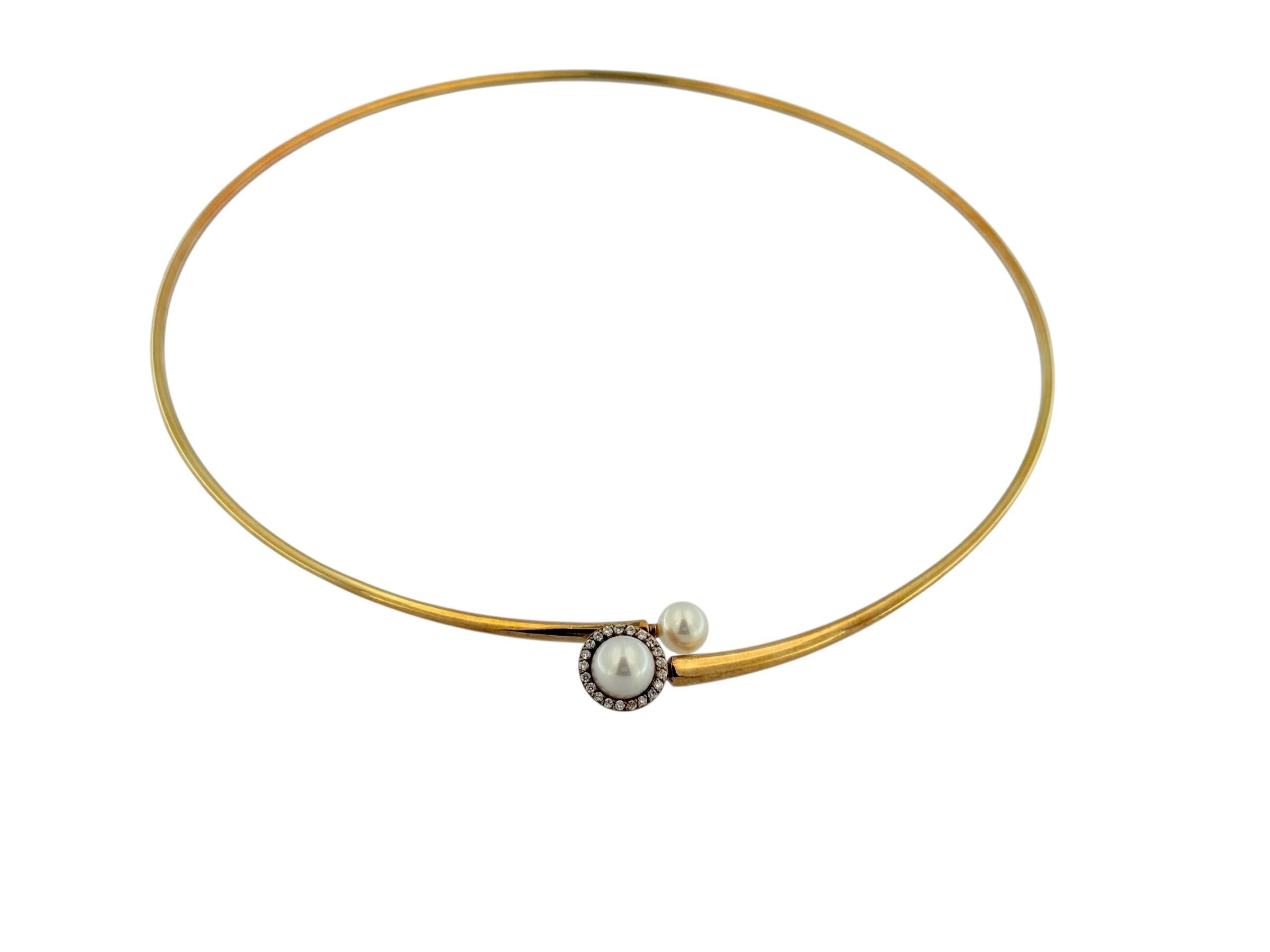 da uomo o donna Vintage By Collana flessibile in oro giallo Perle e diamanti in vendita