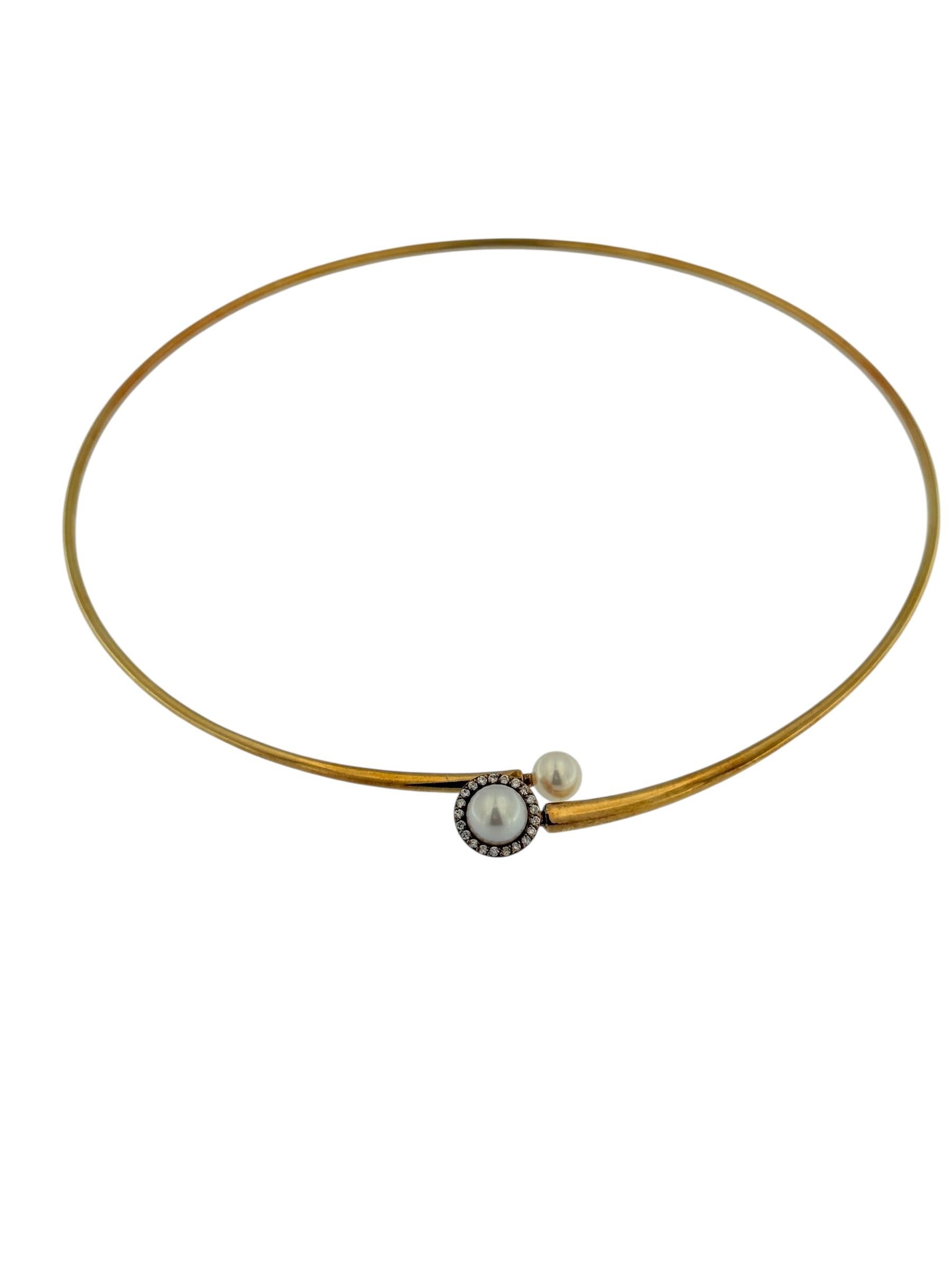 Vintage By Collana flessibile in oro giallo Perle e diamanti in vendita 1