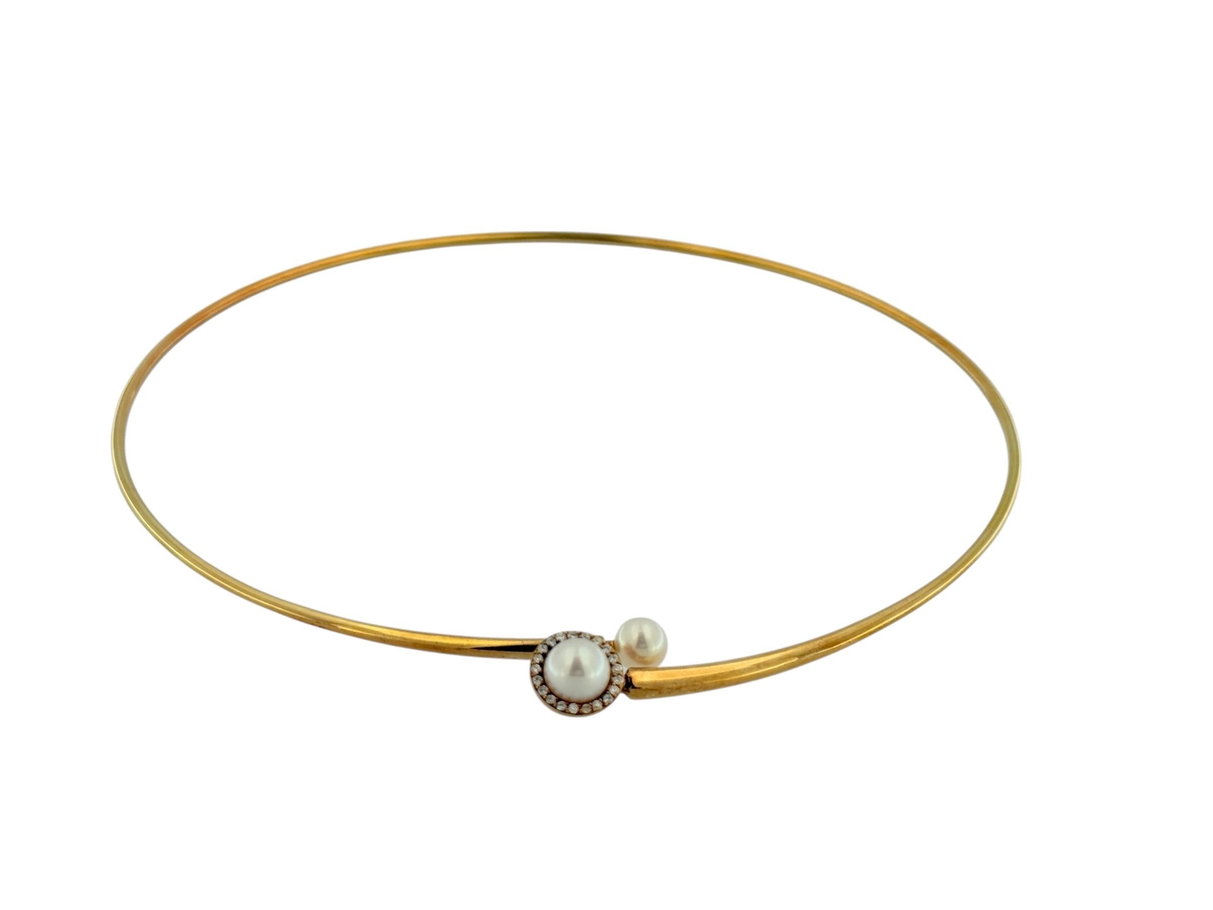 Vintage By Collana flessibile in oro giallo Perle e diamanti in vendita 2