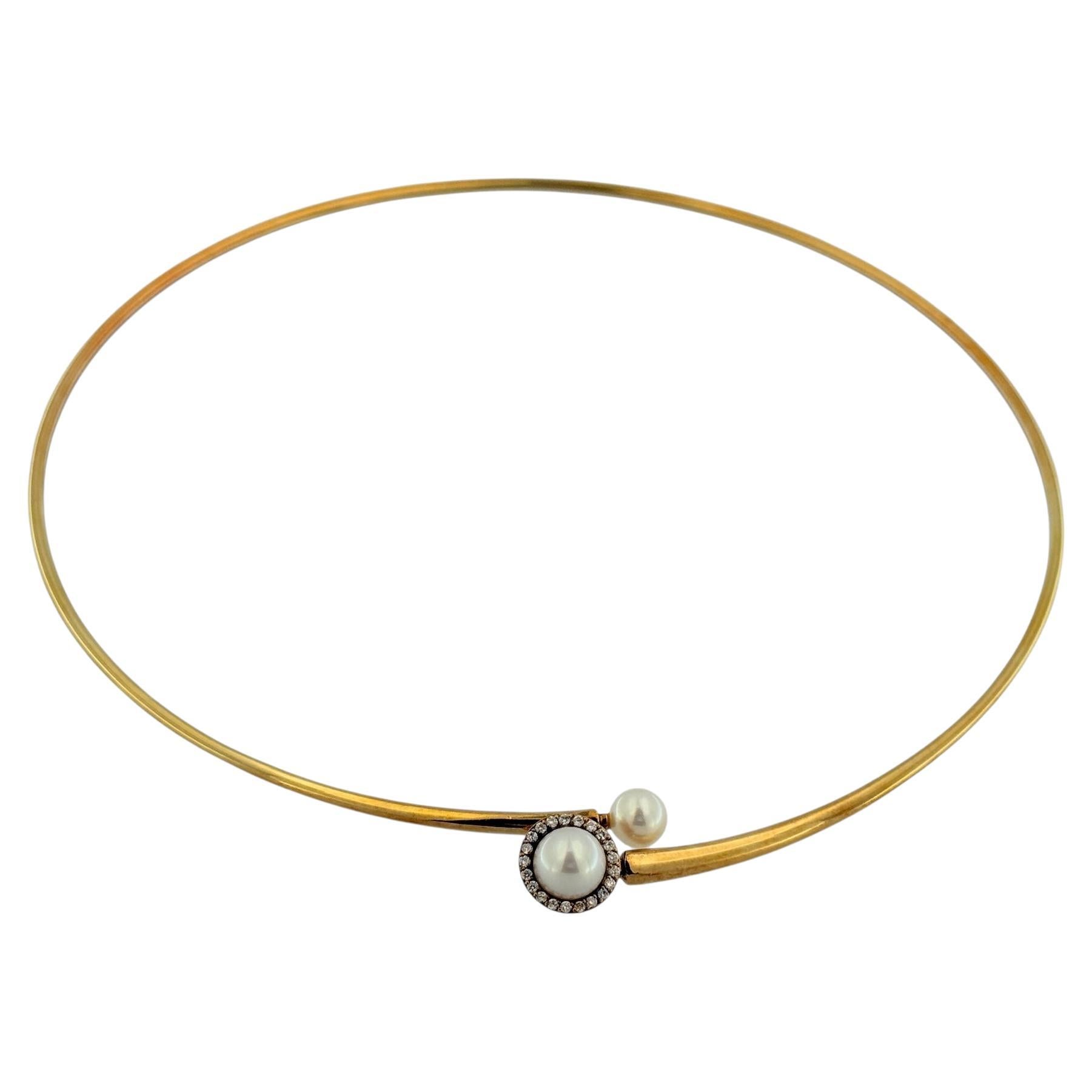 Vintage French Flexible Necklace Yellow Gold Pearls and Diamonds