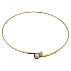 Vintage French Flexible Necklace Yellow Gold Pearls and Diamonds