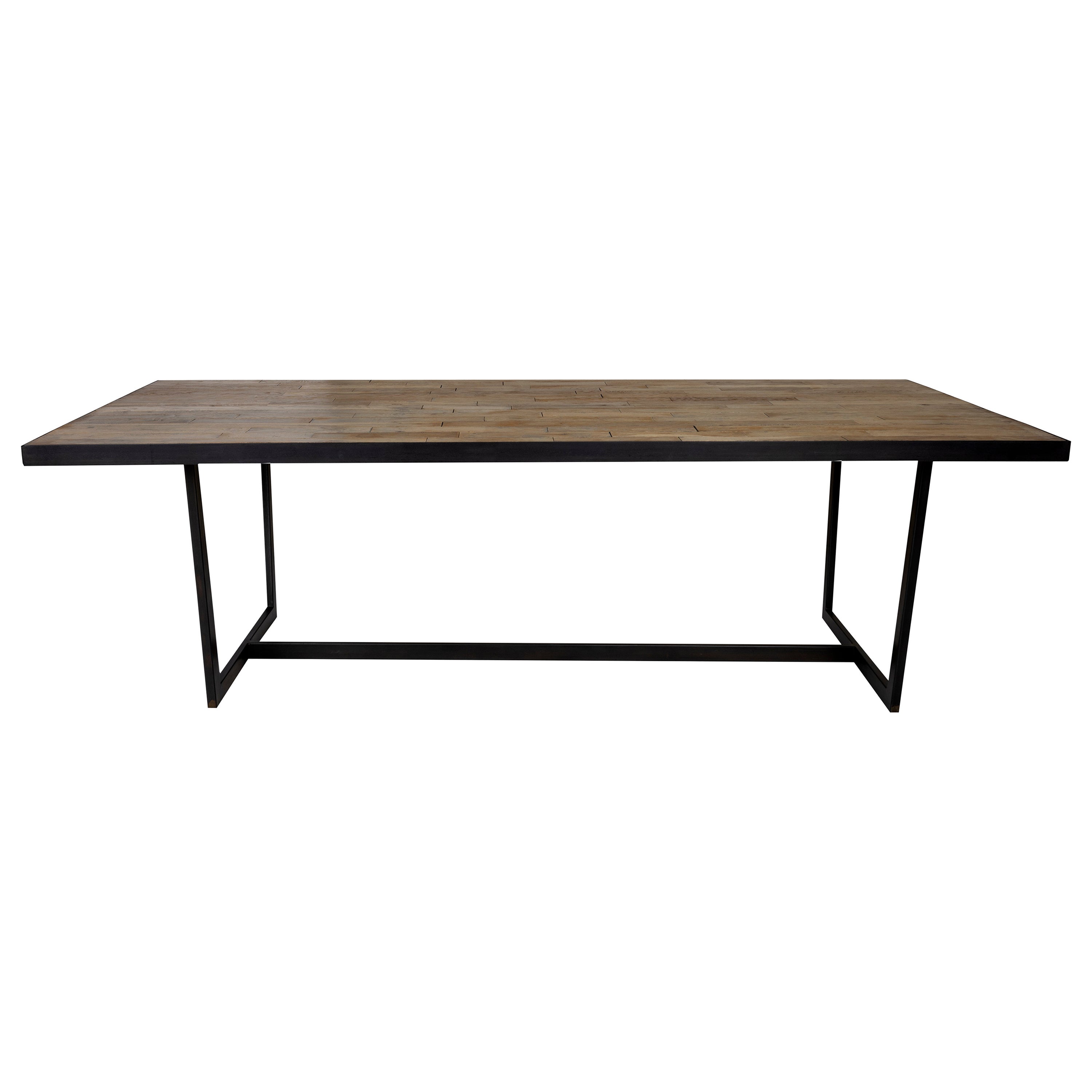 Mesa de comedor francesa vintage con tablero y base de acero patinado en ébano