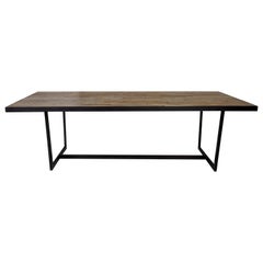 Mesa de comedor francesa vintage con tablero y base de acero patinado en ébano