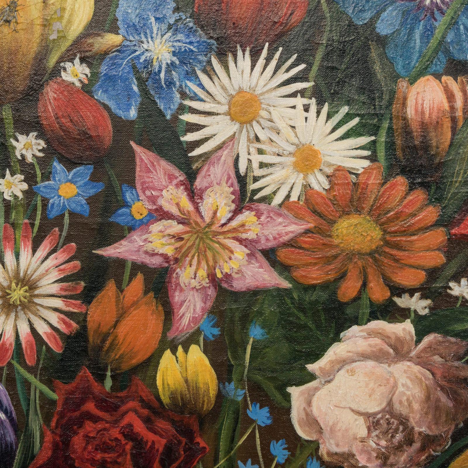 Late 20th Century Vintage French Floral Arrangement Oil Painting For Sale