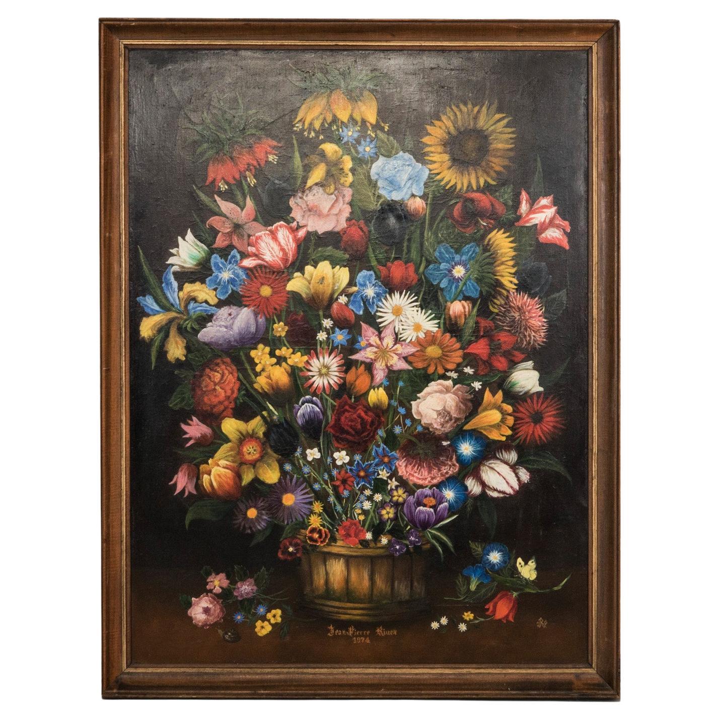 Vintage French Floral Arrangement Oil Painting For Sale