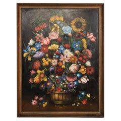 Französisches florales Arrangement-Ölgemälde, Vintage