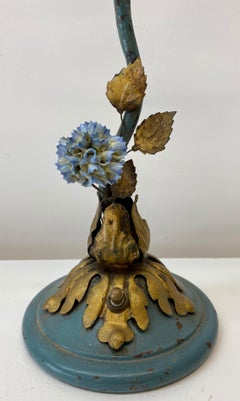 Vintage French Floral Metal & Enamel Two Socket Table Lamp C.1940s