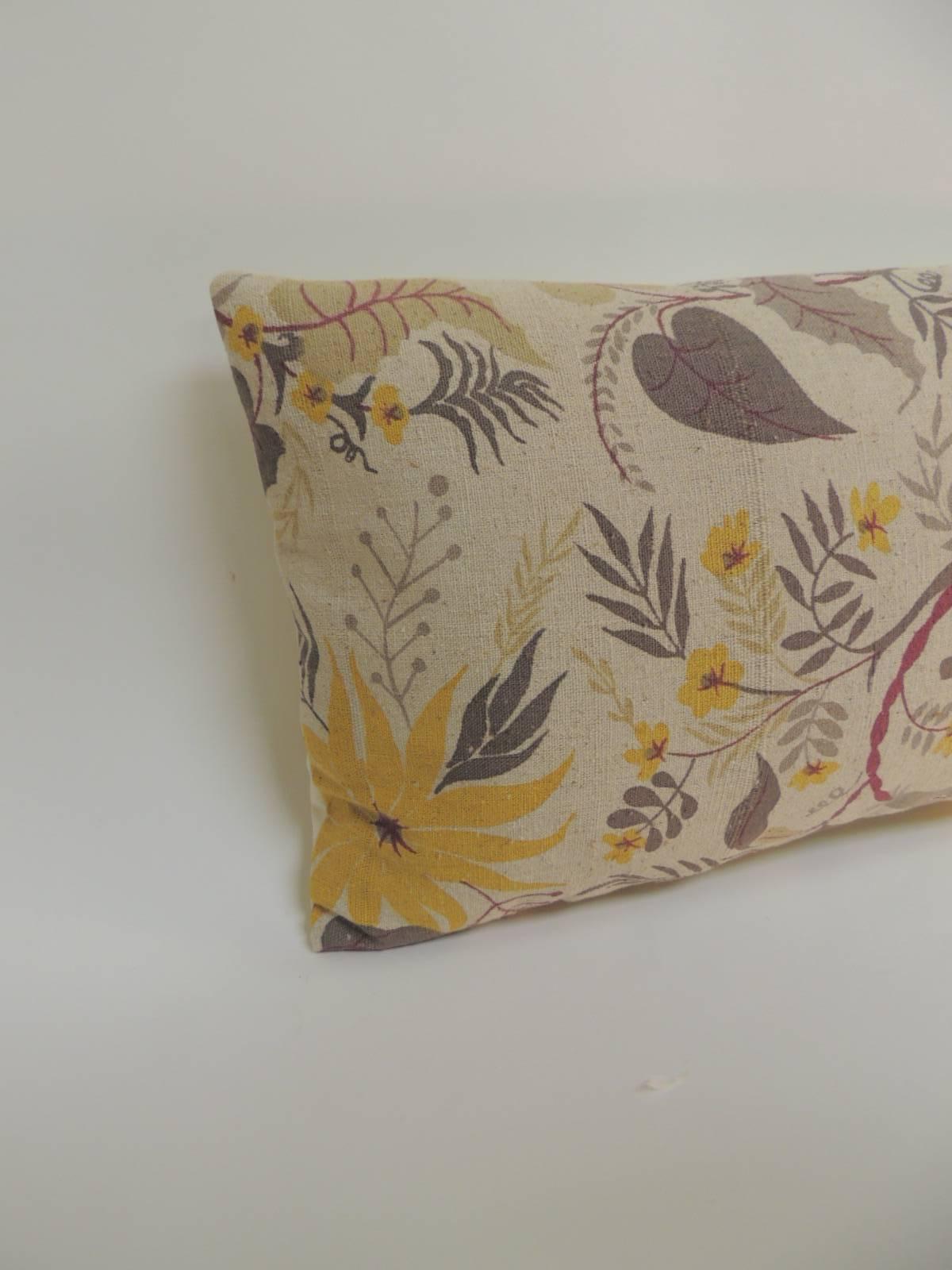 Mid-Century Modern Vintage French Floral Printed Bolster Linen Decorative Bolster Pillow