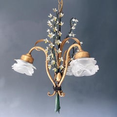 Vintage French Floral Tole Chandelier