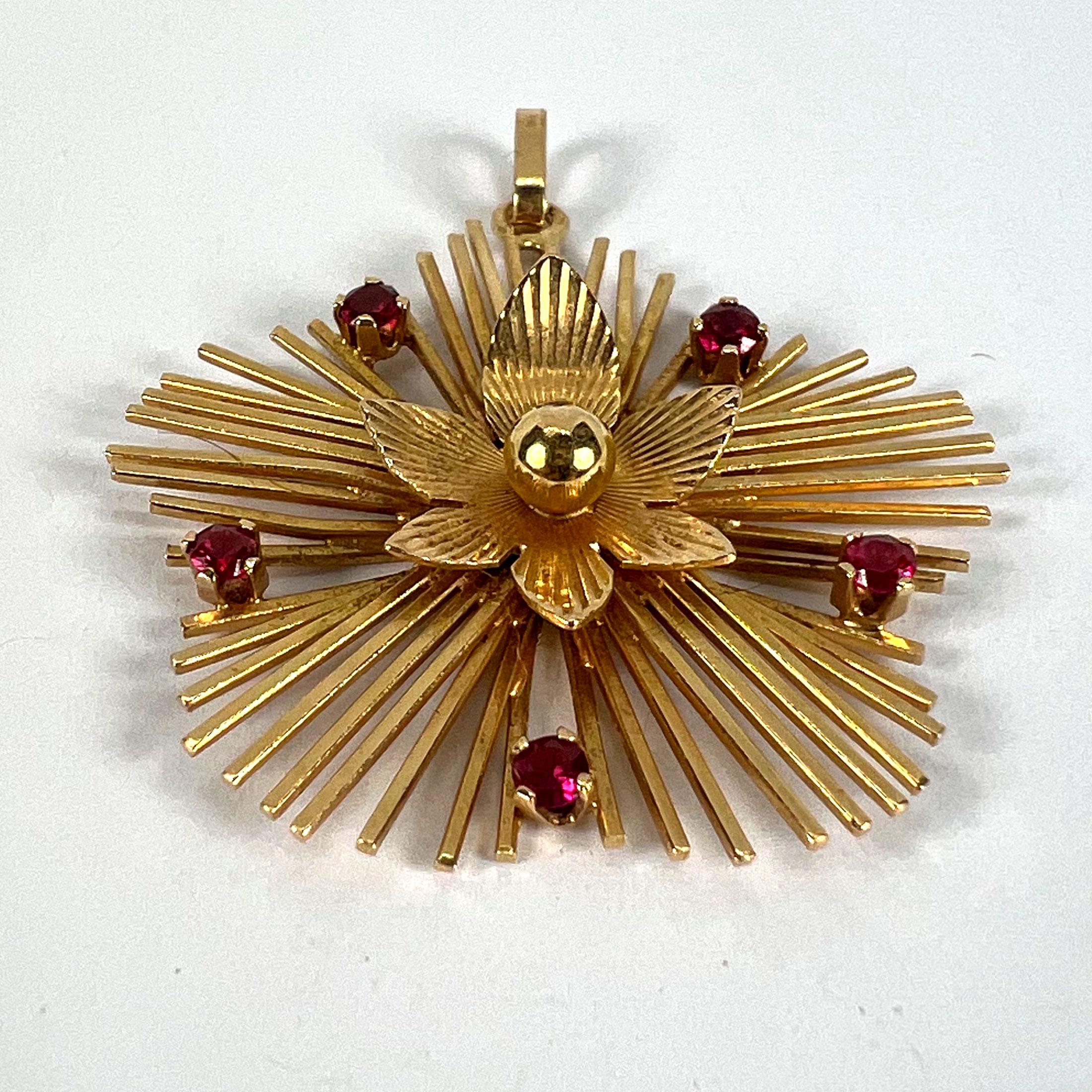 Collier vintage en or jaune 18K avec pendentif en rubis et fleur en forme de soleil en vente 10
