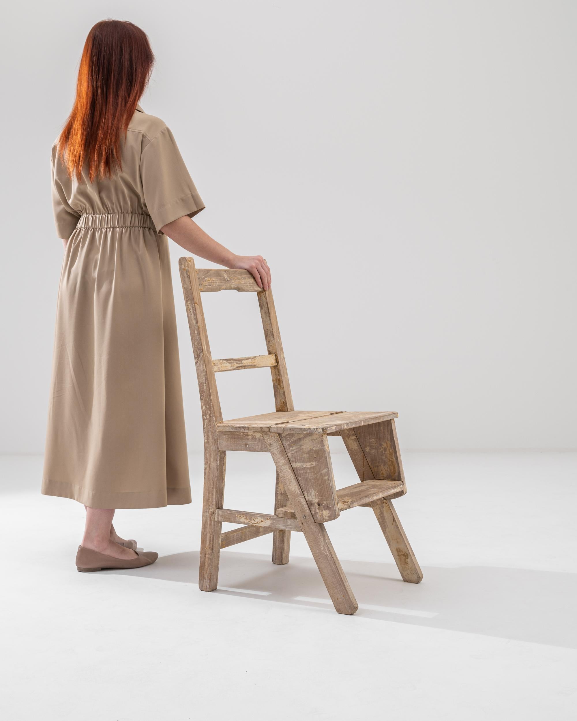 Wood Vintage French Foldable Step Stool Chair