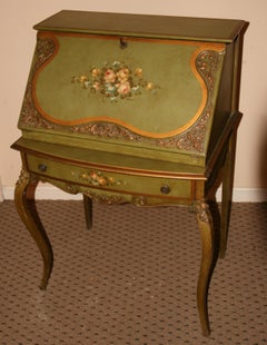 Vintage French Folddown Desk with Hand Painted Flowers