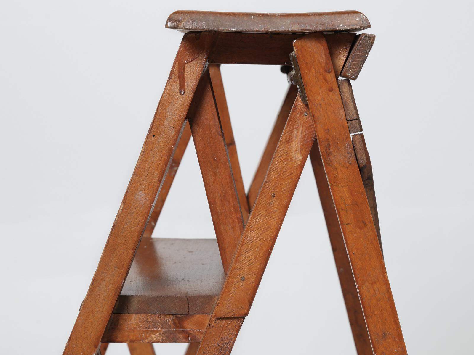 Vintage French Folding Wood Ladder in the Original Finish 4