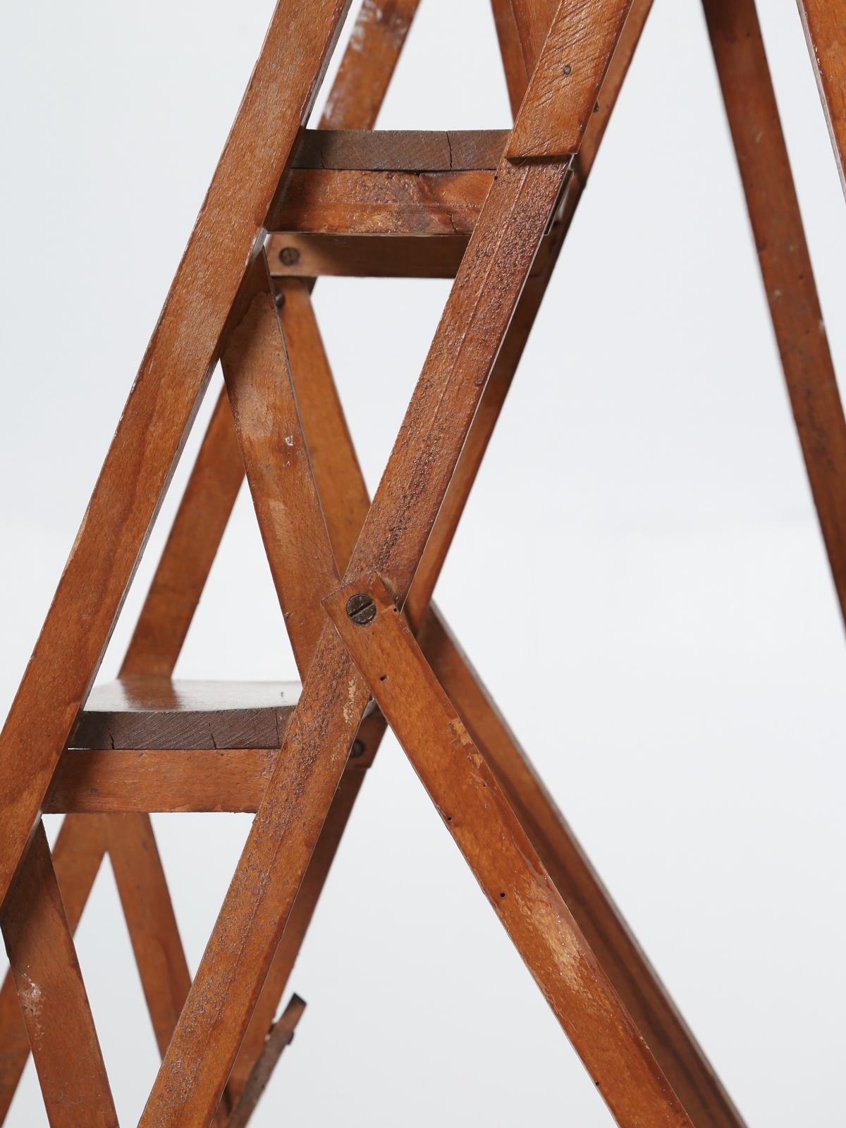 Vintage French Folding Wood Ladder in the Original Finish 5