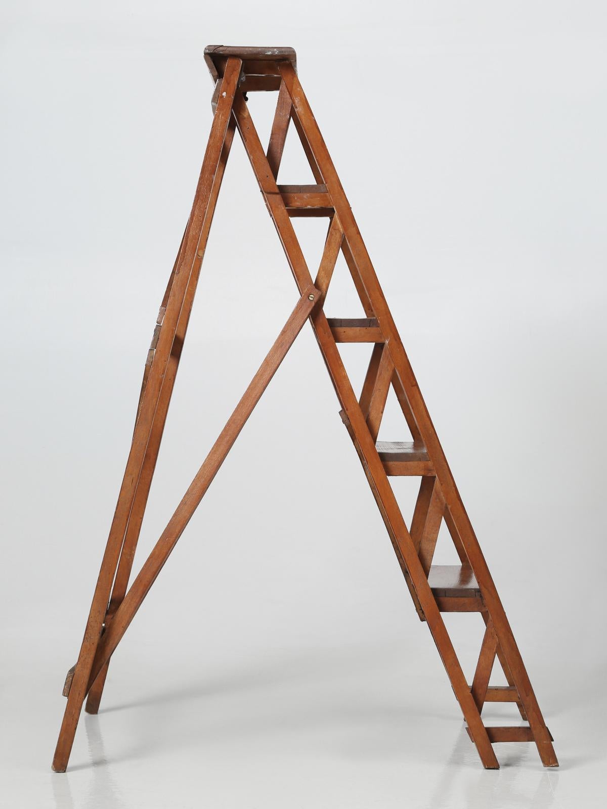 Vintage French Folding Wood Ladder in the Original Finish 9