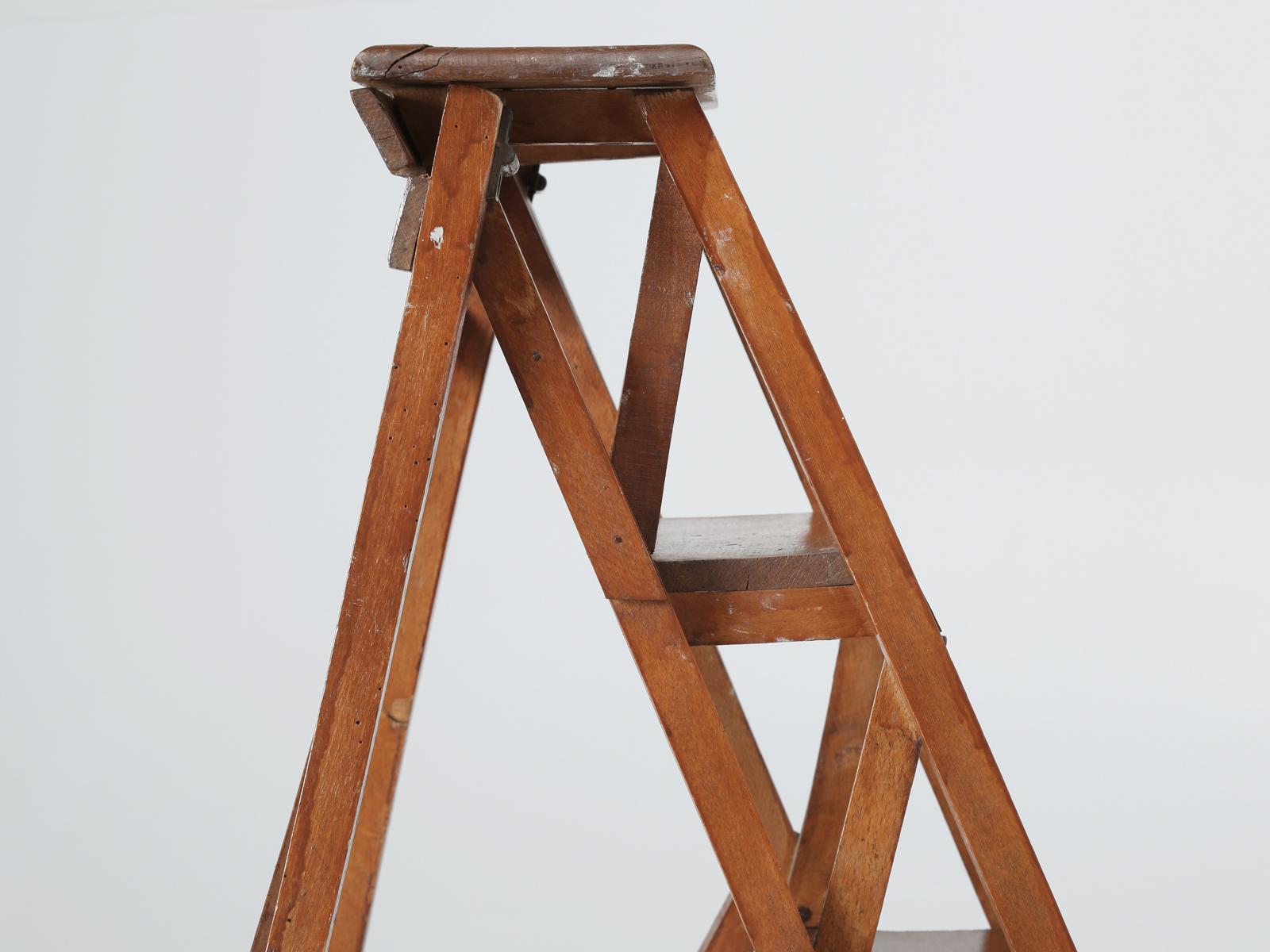 Vintage French Folding Wood Ladder in the Original Finish 10