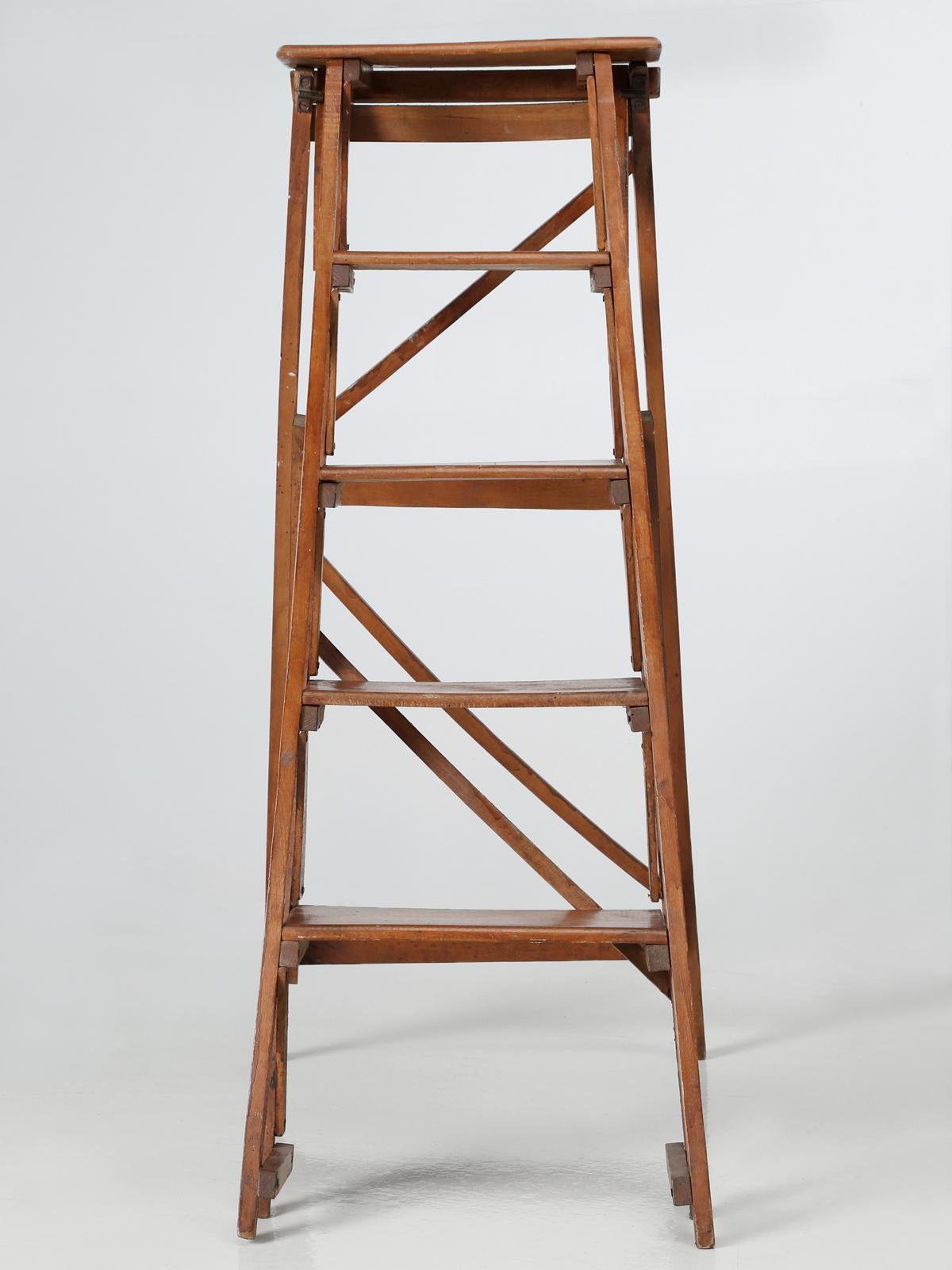 Vintage French Folding Wood Ladder in the Original Finish 2