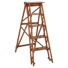 Vintage French Folding Wood Ladder in the Original Finish