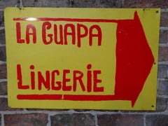 Vintage French Folk Art double sided “La Guapa Lingerie” Sign, Circa 1960